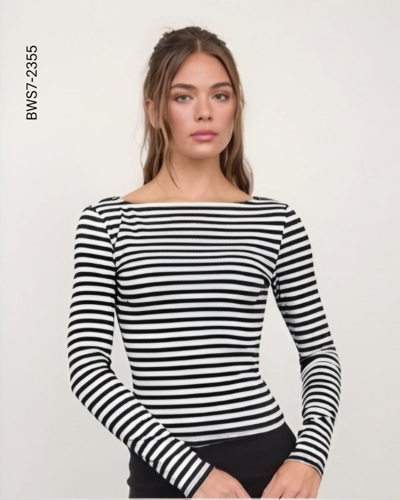 Blusa ajustada escote barco a rayas G 2355