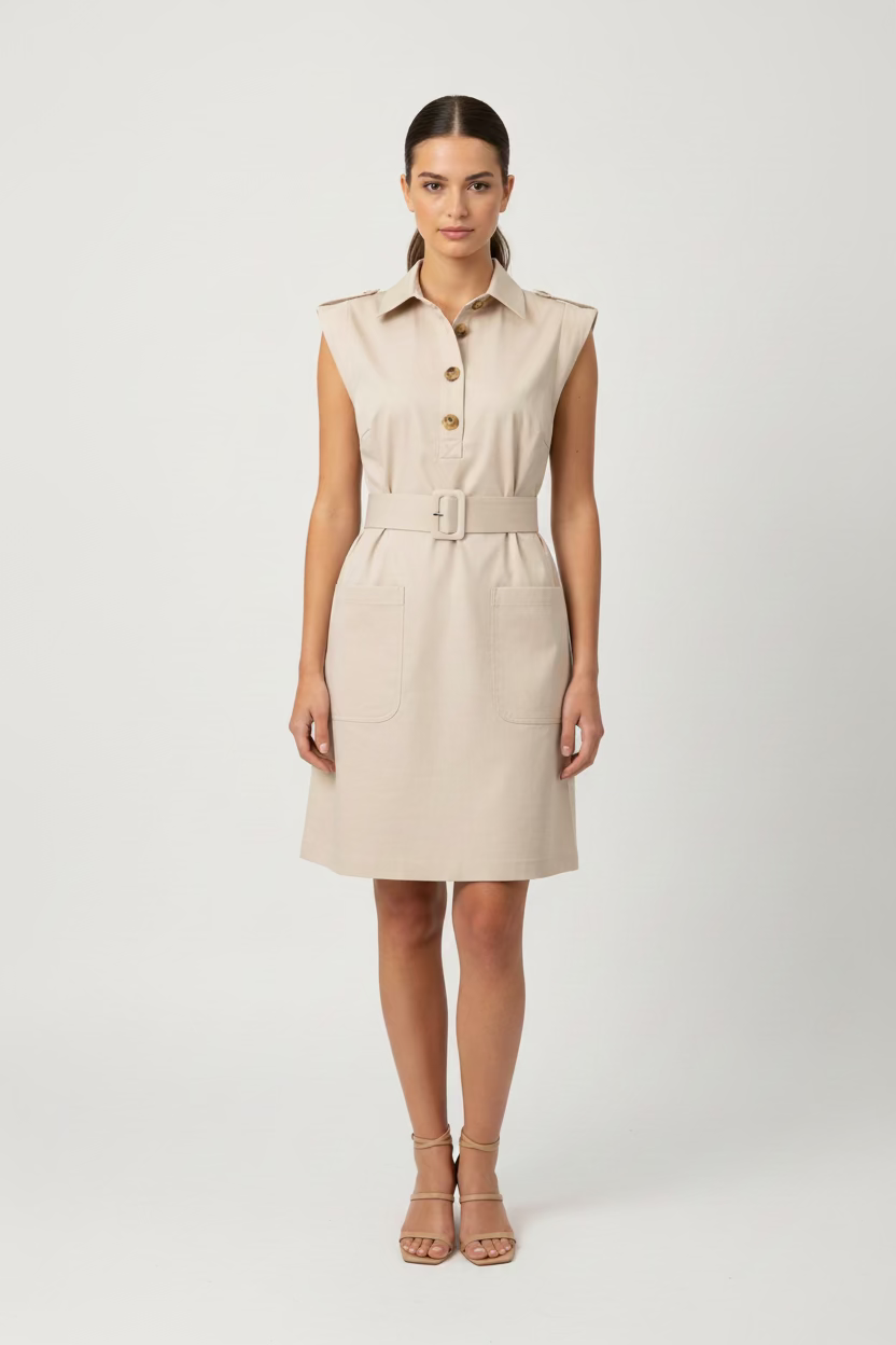Vestido camisero corto con cinturón S 741