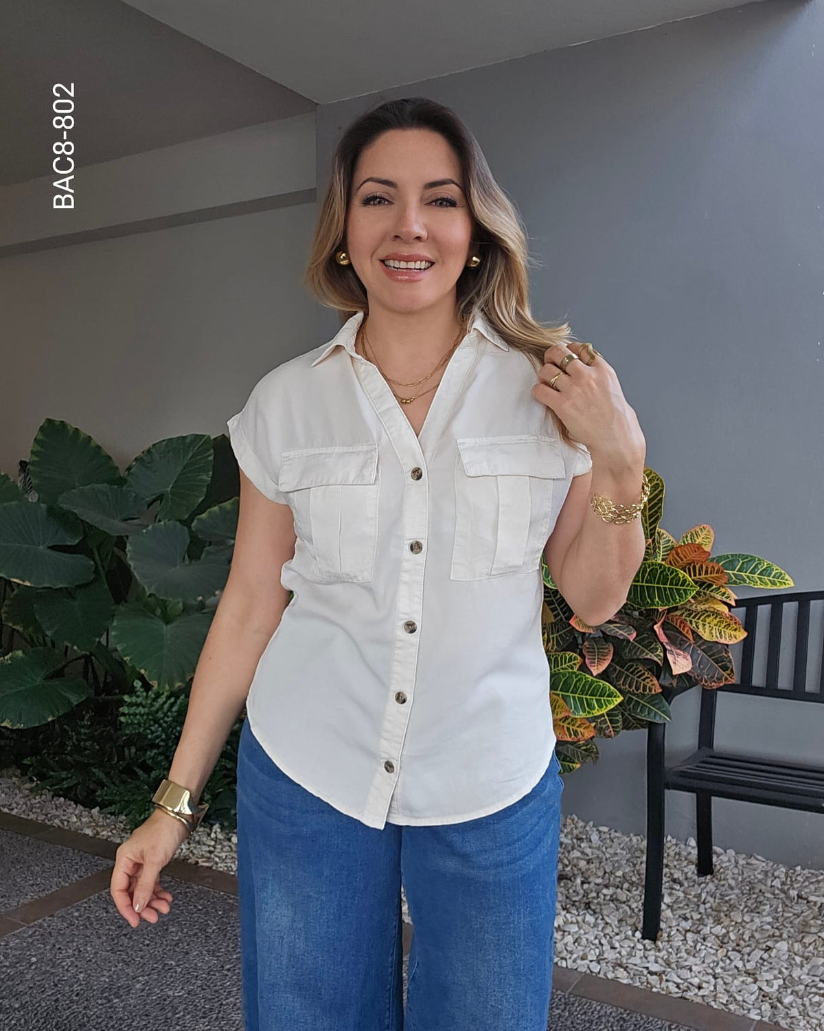 Blusa camisera bolsas frontales H 802