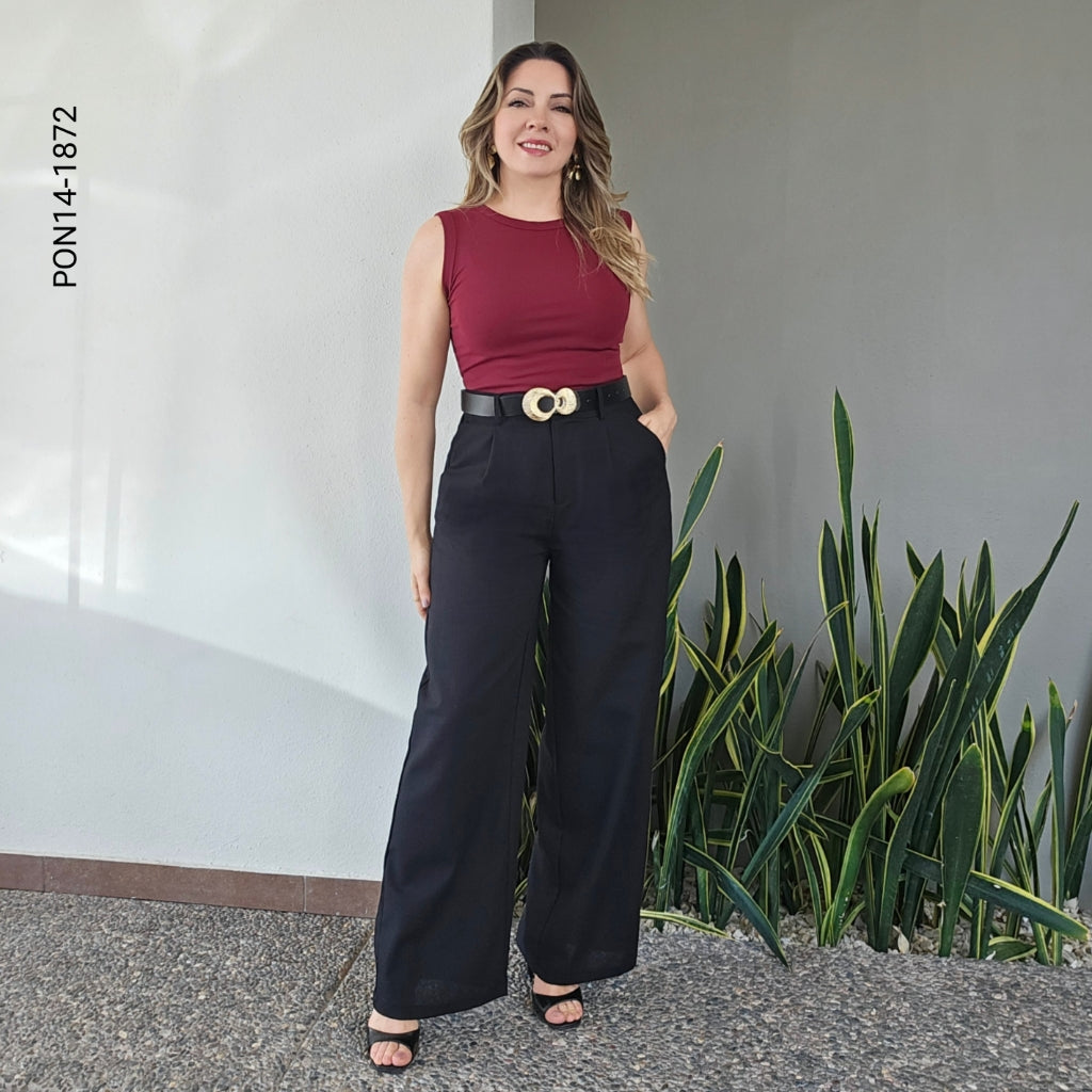 Pantalón Wide Leg de Vestir con Pinzas N 1872