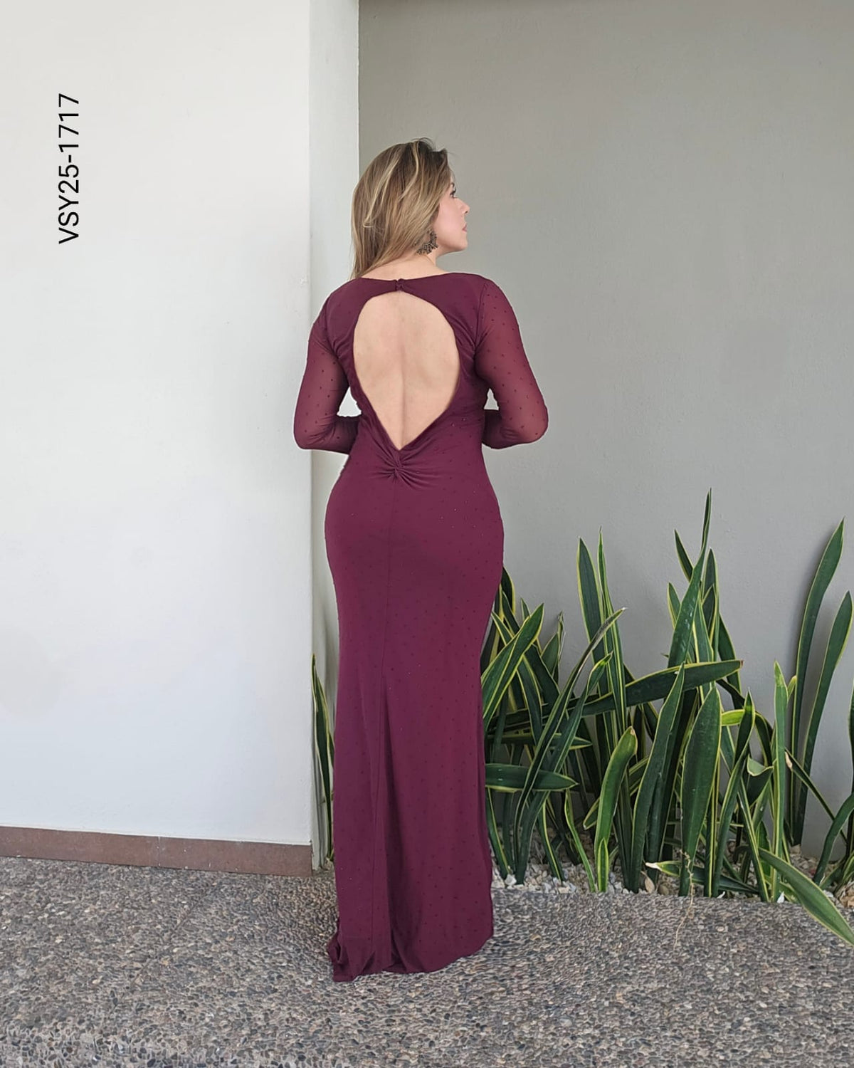 Vestido Mesh largo mangas largas  Y 1717
