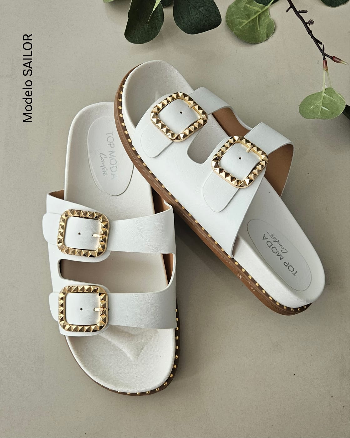 Sandalia slide confort hebilla dorada SAILOR