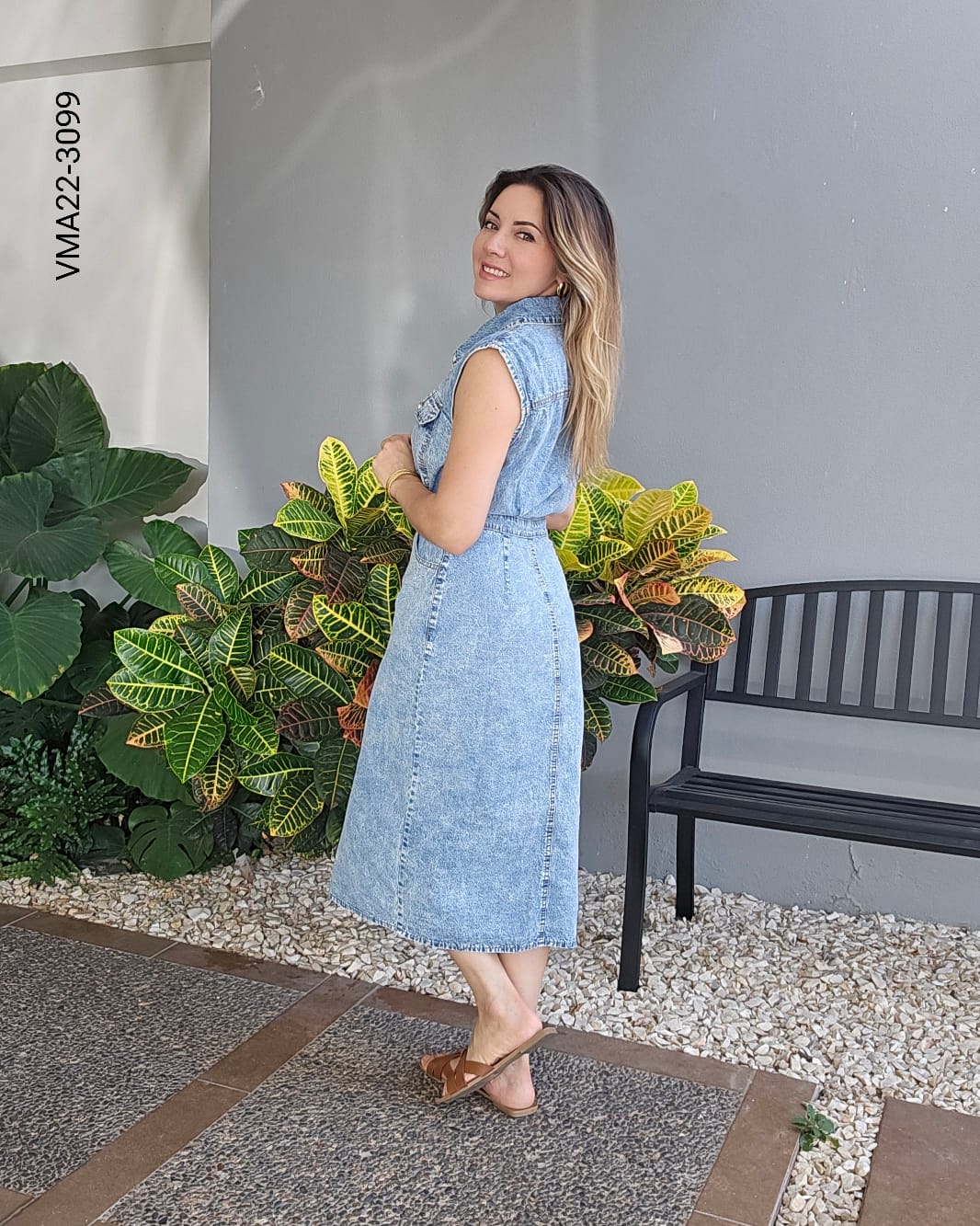 Vestido camisero en mezclilla azul camisero V 3099