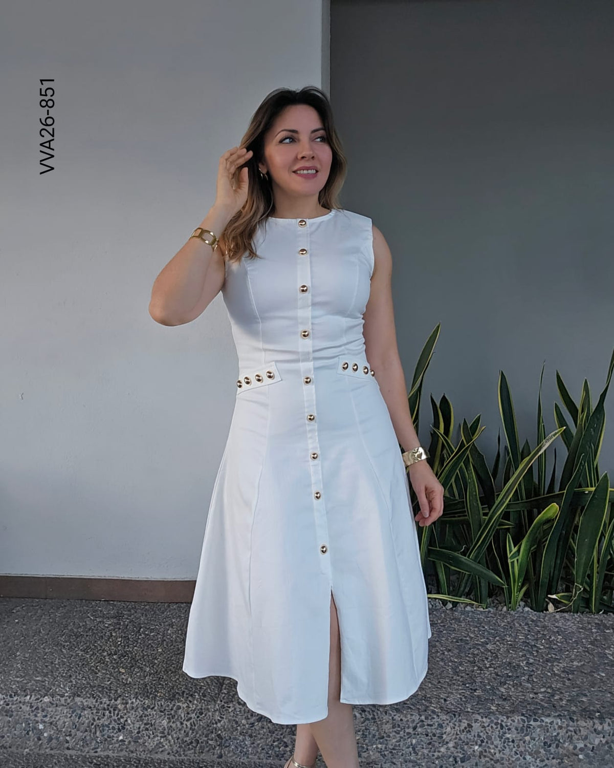 Vestido de mezclilla con botones dorados Z 851