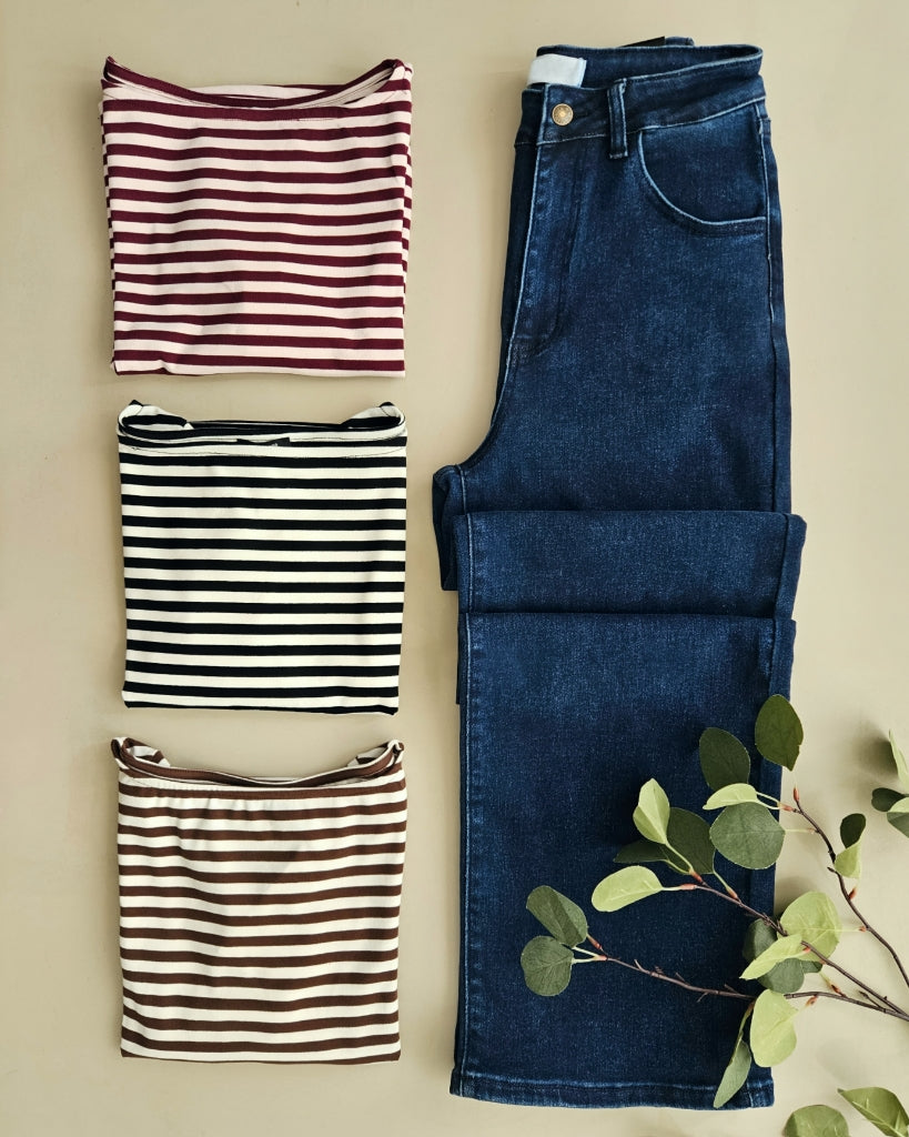 Blusa ajustada escote barco a rayas G 2355