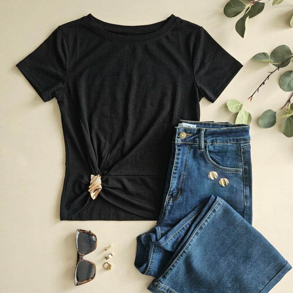 Blusa de cuello redondo y manga corta G 8399