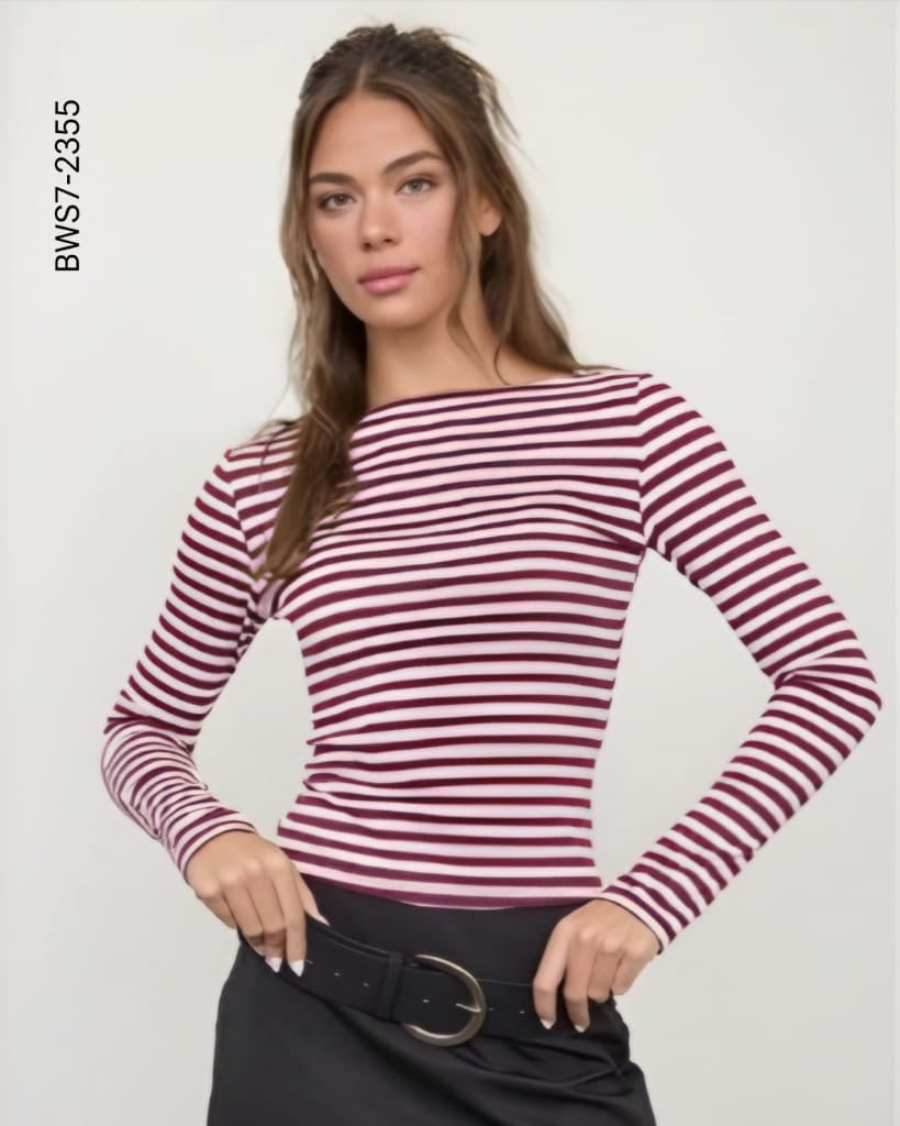 Blusa ajustada escote barco a rayas G 2355